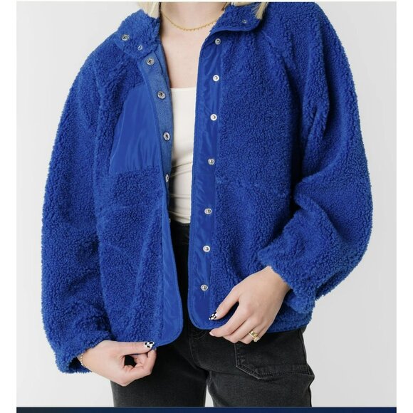 August Sky Jackets & Blazers - Blue Teddy Jacket